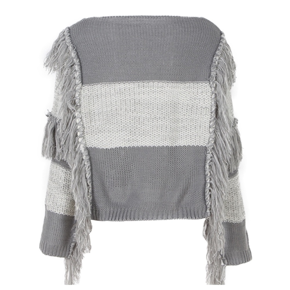 Patchwork Long Fringe Black & Gray Sweater - Picture 9 of 9